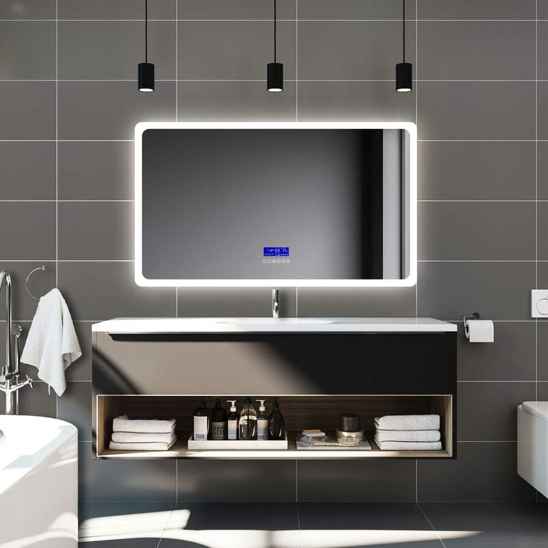 100x60cm Miroir salle de bain anti-buee led avec Bluetooth, 